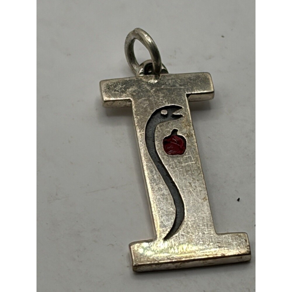 Vintage Sterling Silver 925 I Initial Letter Pendant snake serpent and apple